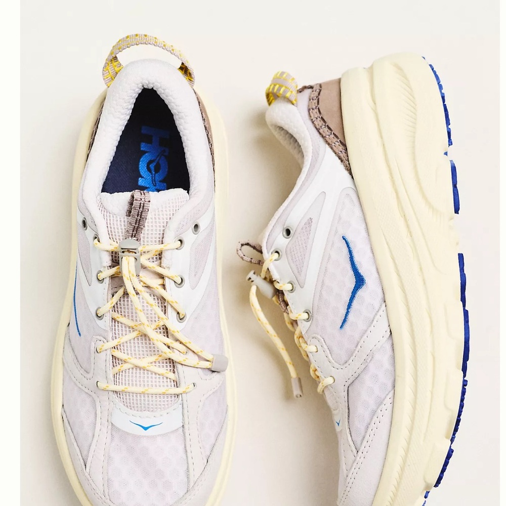 Hoka White Cream Sneakers with Blue Accent - Picture 2 of 7